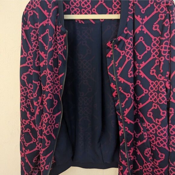 Le TIGRE The Classic Zip Front Bomber Jacket Navy Pink Size XLarge - Picture 5 of 6